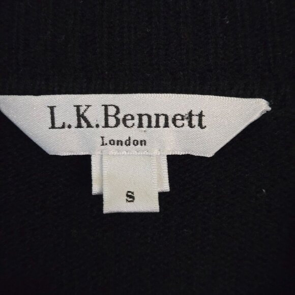 L. K. Bennett Black Gray Wool High Low 3/4 Sleeve Mock Neck Sweater Size S - Picture 6 of 7